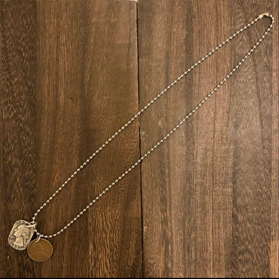 USAクォーターダラー銀貨&1セント　ビンテージネックレス