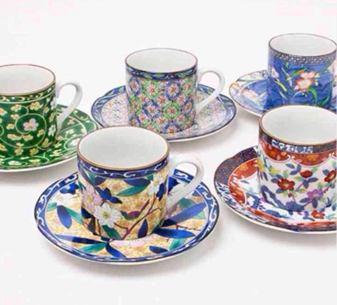 天王窯 翔優作 京友禅 珈琲碗皿揃 5客