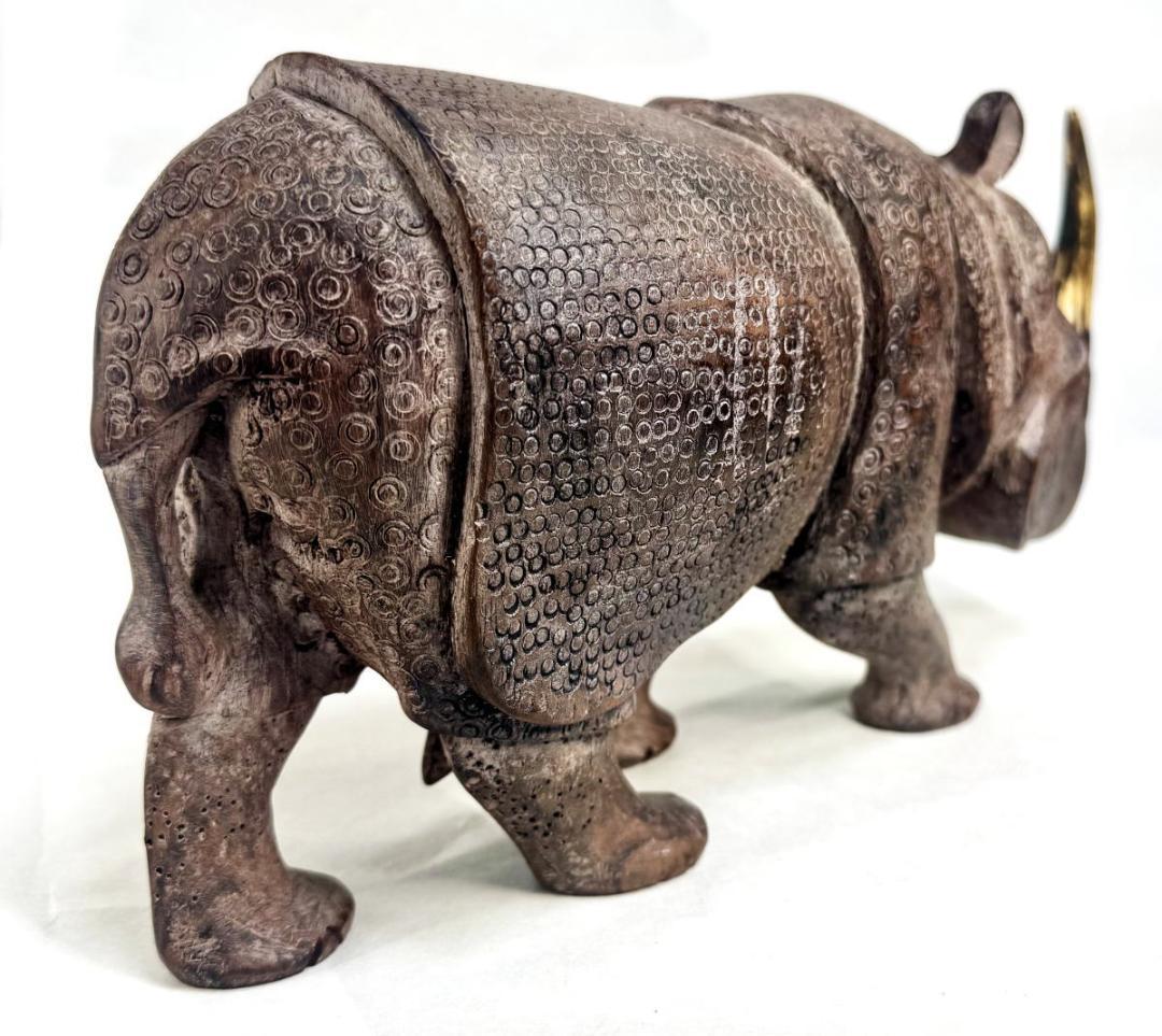 年代物 古唐木雕犀 唐木彫さい レア一点もの 金運招き 置物時代物WWWT033