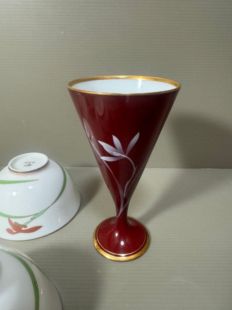 2185 香蘭社　ワインカップ1客　湯呑4客　金彩