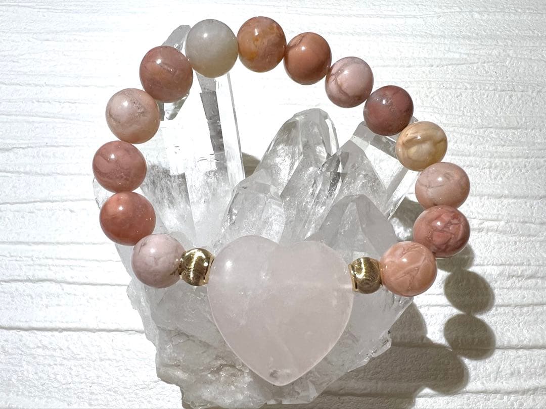 アラシャンピンク・ローズクォーツハートブレスレット