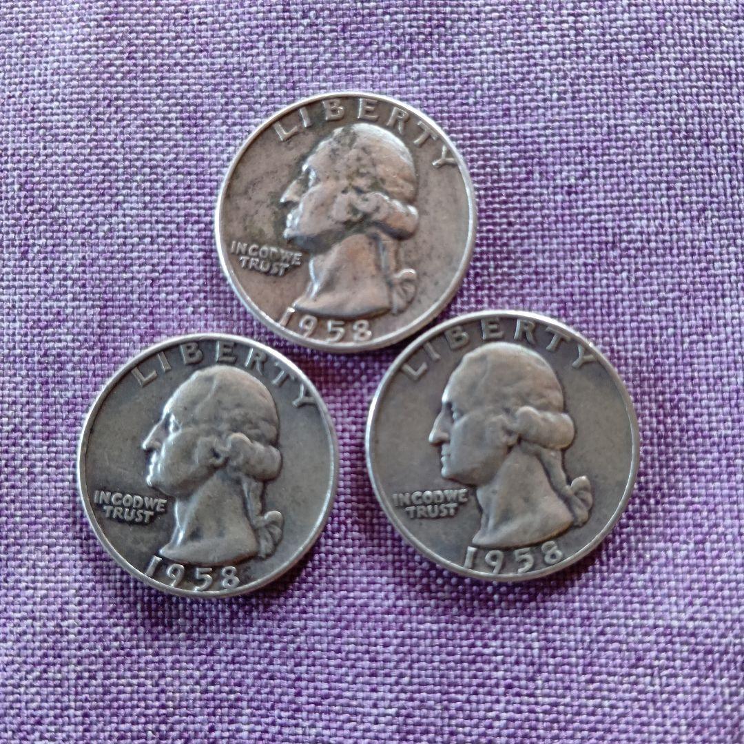 1958年アメリカクォータードル銀貨３枚セット