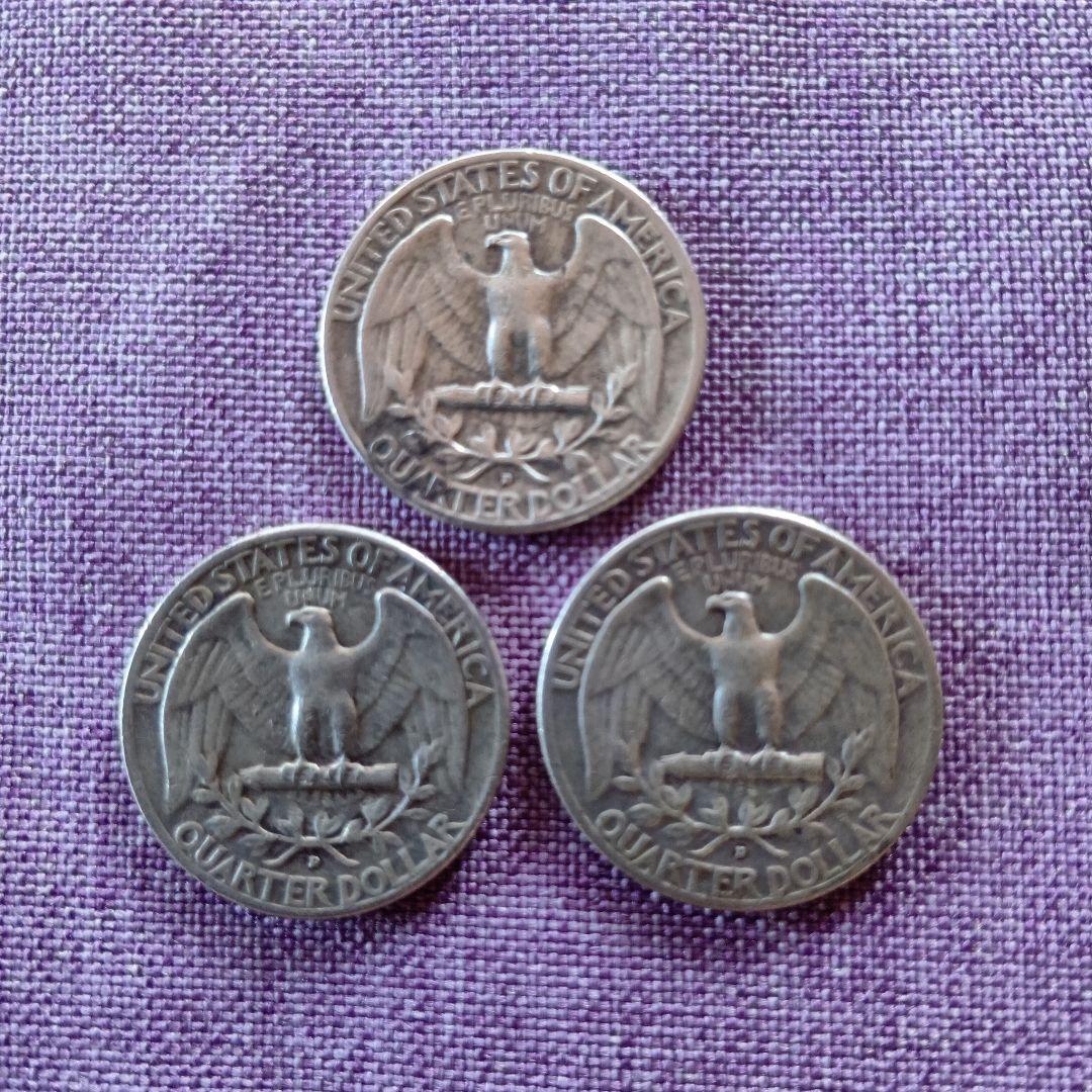 1958年アメリカクォータードル銀貨３枚セット