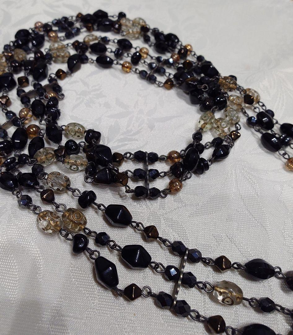 ジュエリー作家　ラリエット　1点物　 黒と茶色 多層デザイン