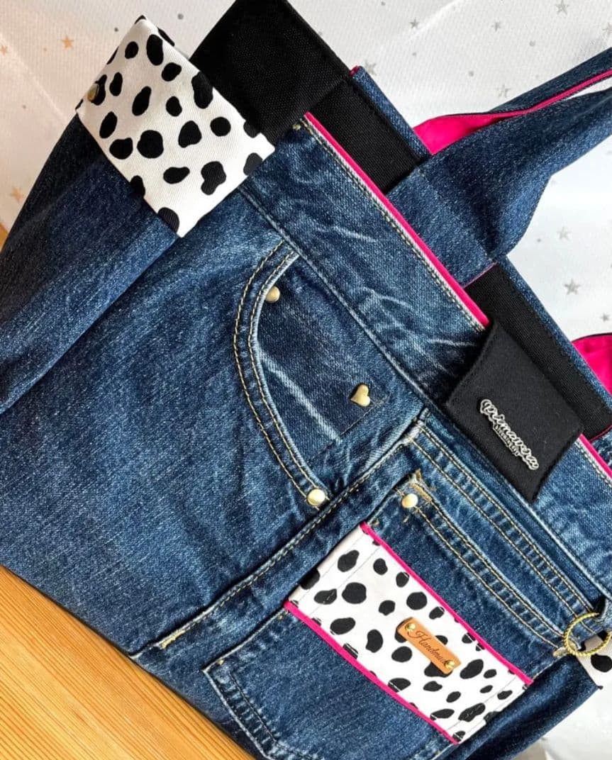 大きめデニムリメイクバッグ（LL）No.958.☆トートバッグ　マザーズバッグ