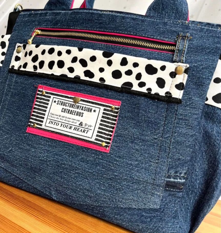 大きめデニムリメイクバッグ（LL）No.958.☆トートバッグ　マザーズバッグ
