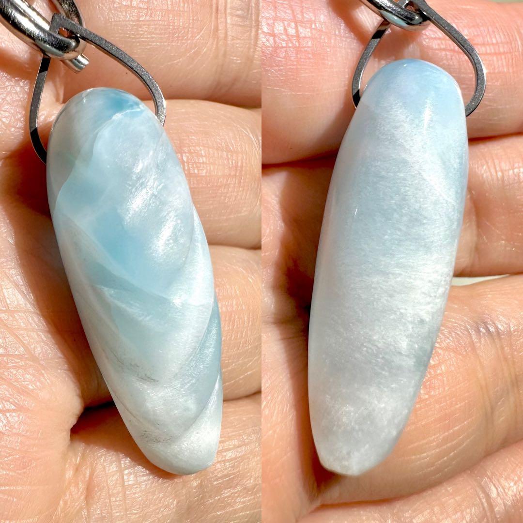 サージカルステンレス　ラリマー　羽　ネックレス　シルバー