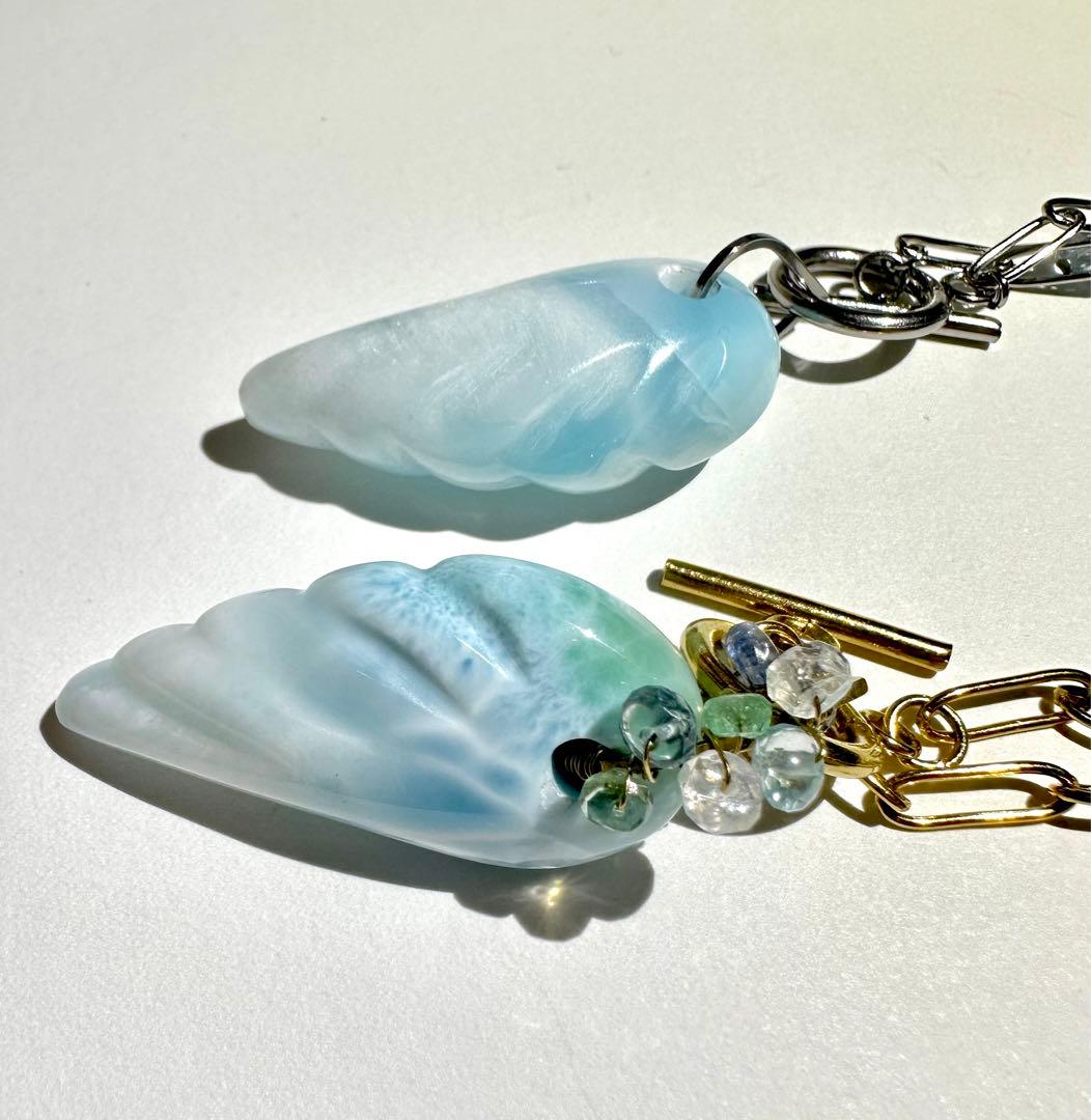 サージカルステンレス　ラリマー　羽　ネックレス　シルバー