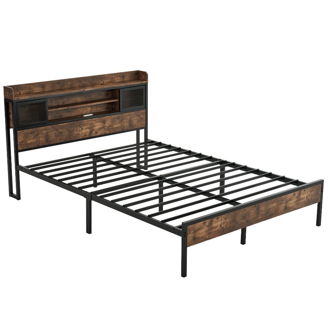 D・ダブル　コンセント付き 宮付き 木 コンセント ベッドフレーム　おしゃれ