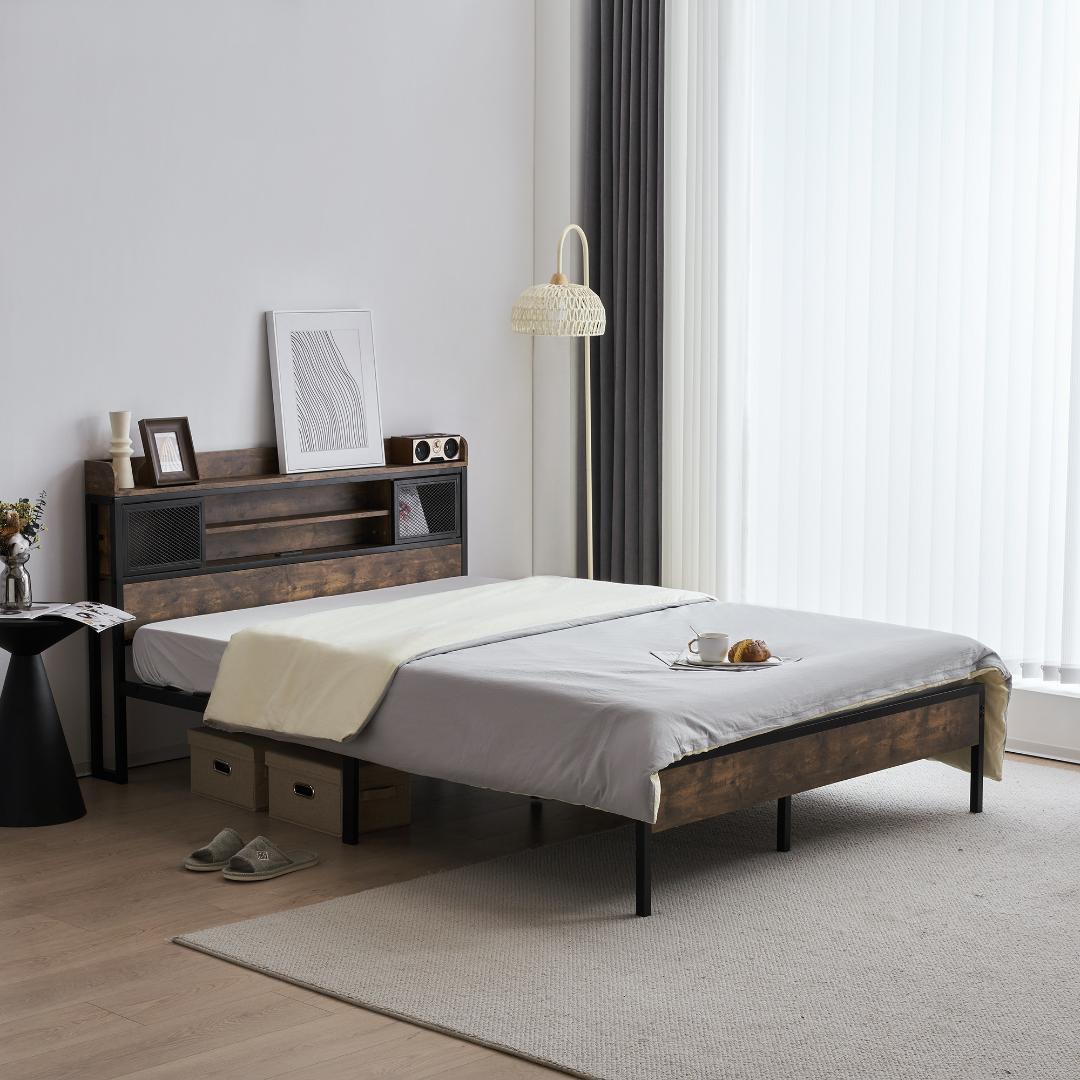 D・ダブル　コンセント付き 宮付き 木 コンセント ベッドフレーム　おしゃれ