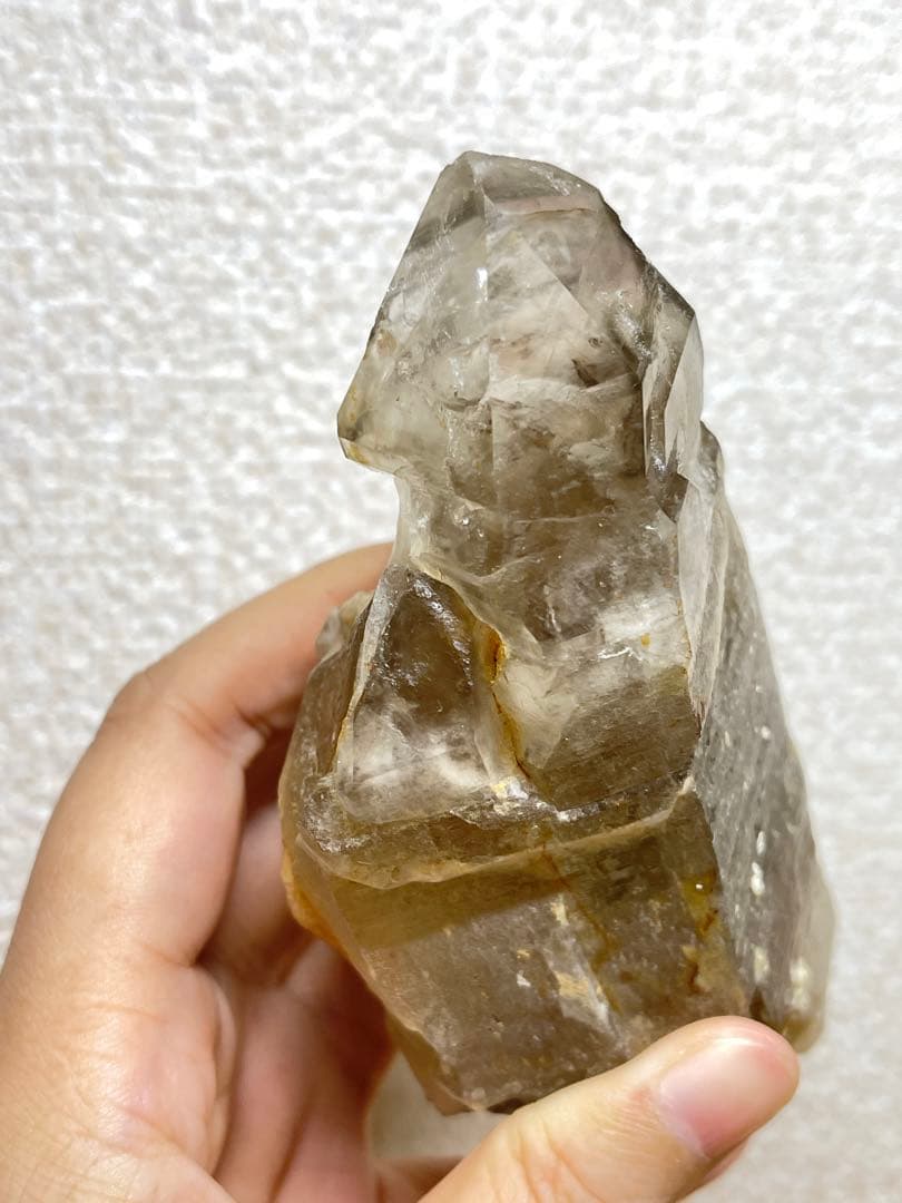 ブラジル産　エレスチャルクォーツ　スモーキー　ブラックトルマリンと方解共生