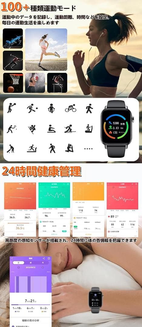 スマートウォッチ 通話機能付き 1.83インチ大画面 Bluetooth5.2
