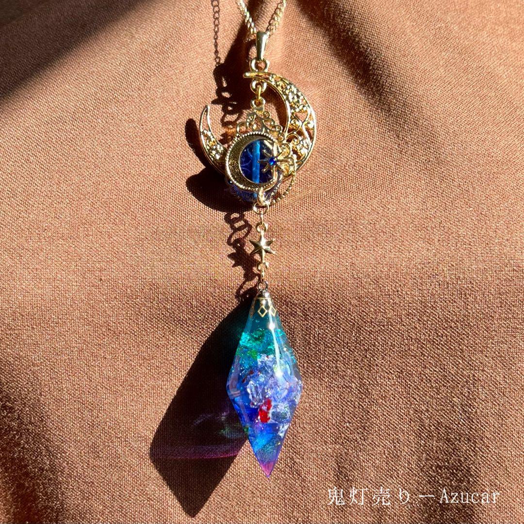 【選べる】月と星の契約✴︎夜空の星屑レジンペンデュラム ネックレスorかんざし