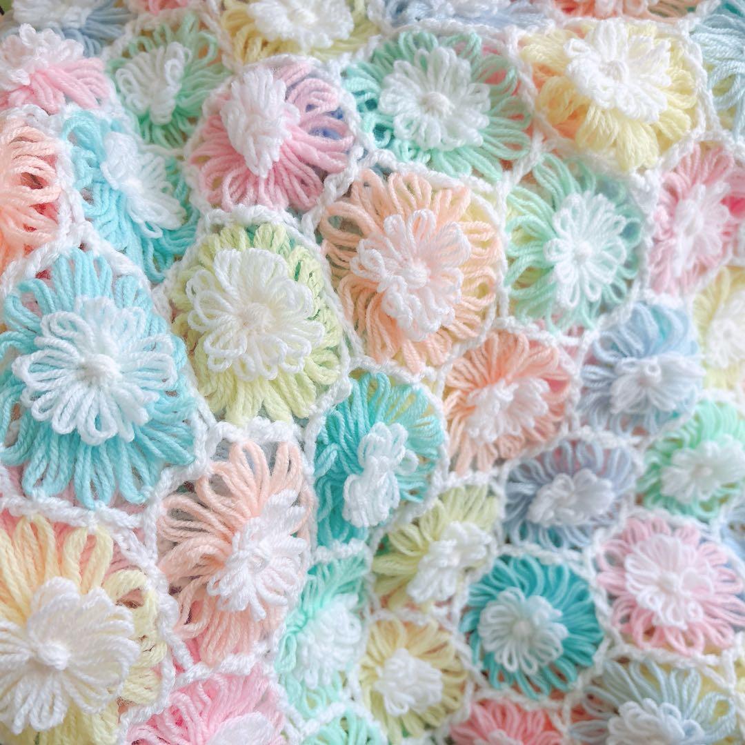 ハンドメイド 手編み 花 ブランケット
