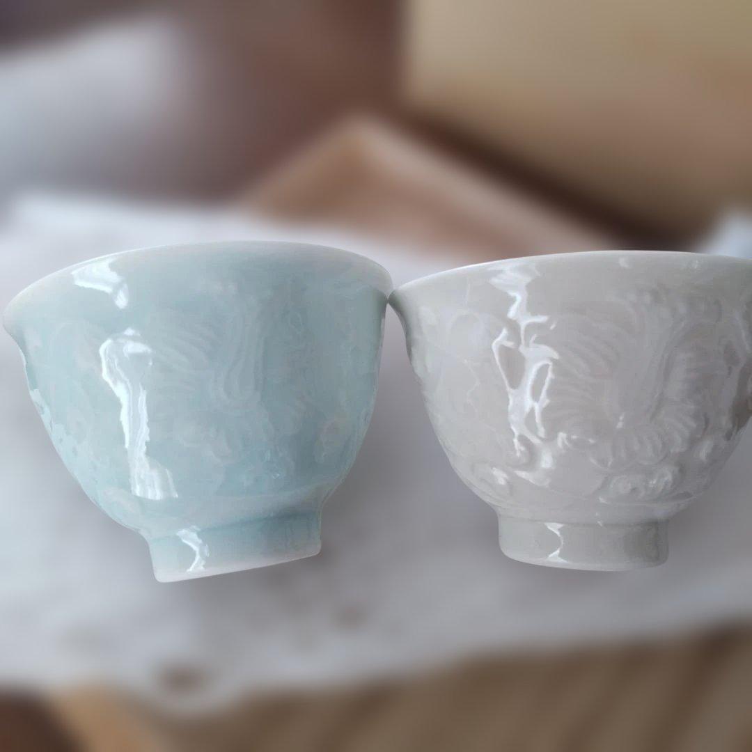 塚本快示 快山窯 青白磁 酒器 徳利 盃 共箱 酒器セット