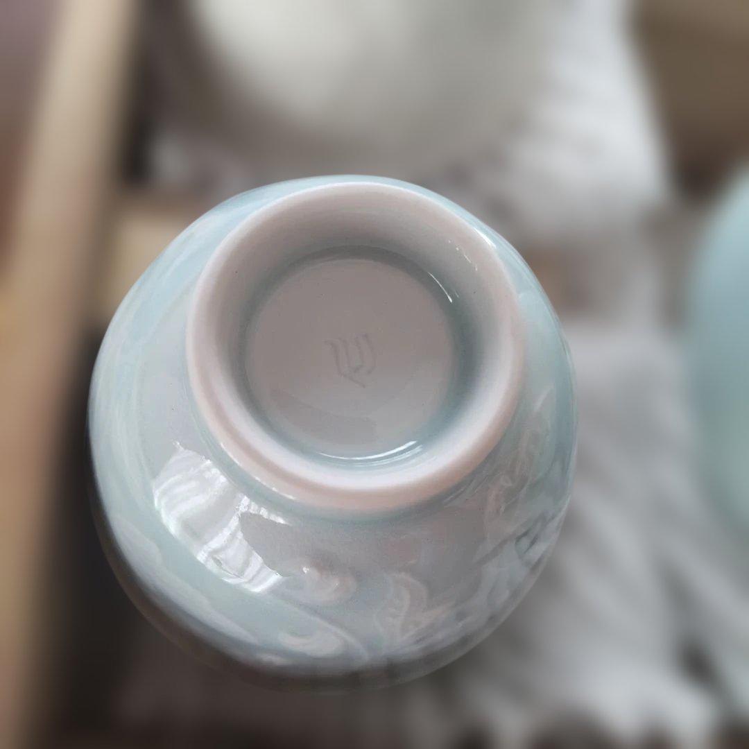 塚本快示 快山窯 青白磁 酒器 徳利 盃 共箱 酒器セット