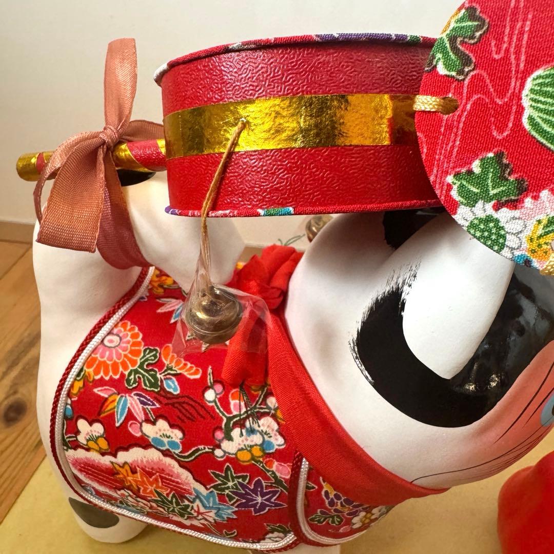 美品‼︎ ガラスケース入り　コマ犬とだるま張子　郷土玩具　　民藝