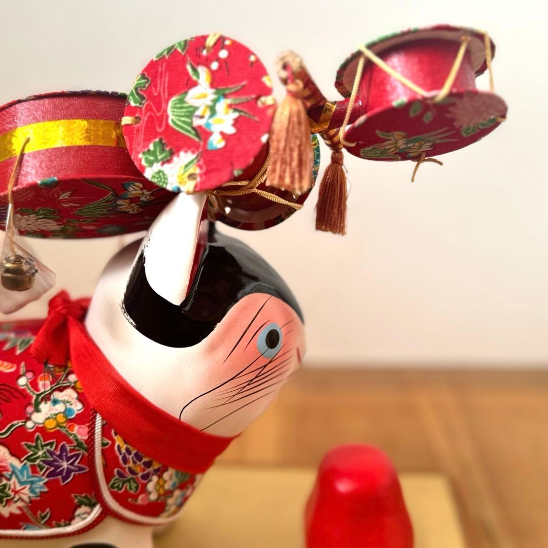 美品‼︎ ガラスケース入り　コマ犬とだるま張子　郷土玩具　　民藝