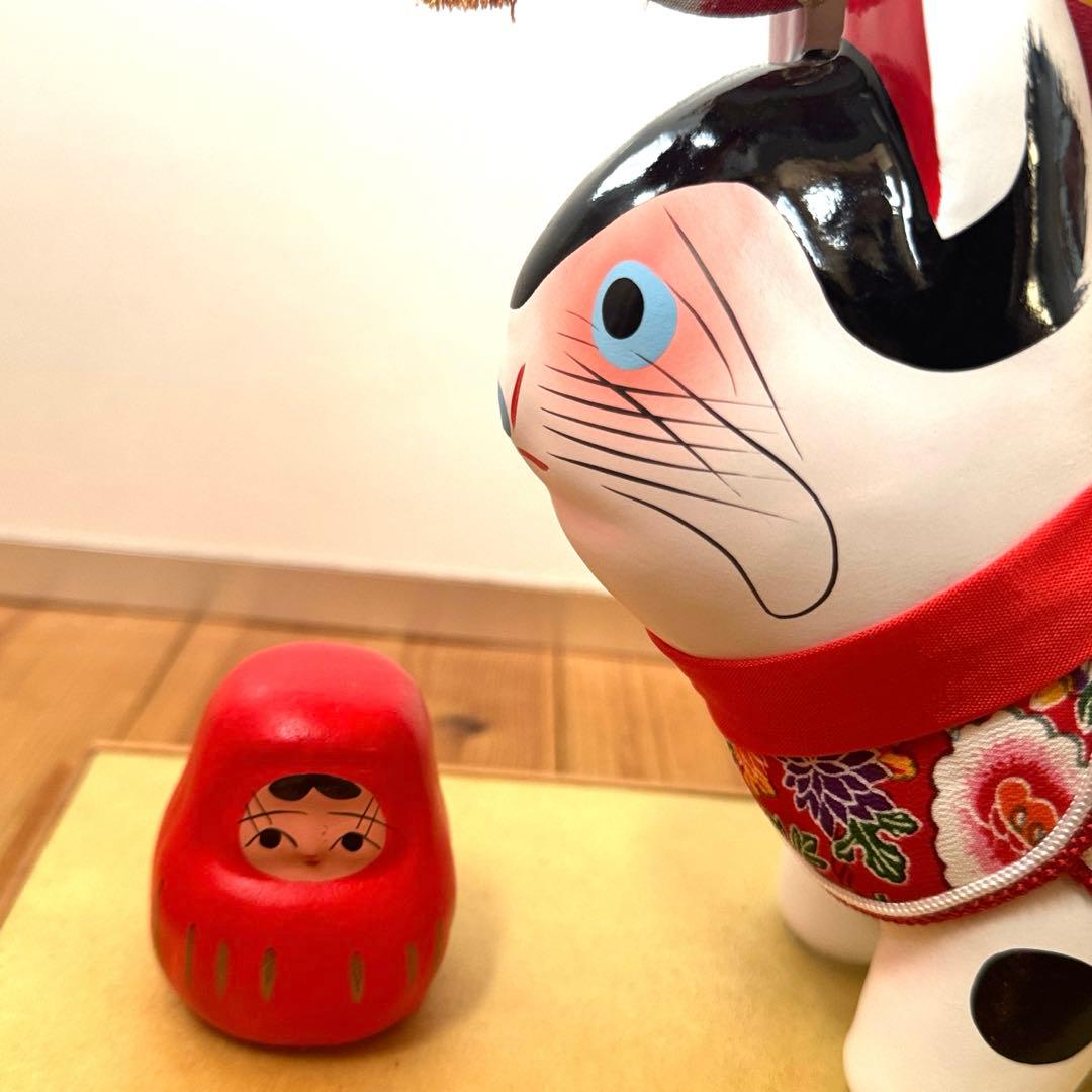 美品‼︎ ガラスケース入り　コマ犬とだるま張子　郷土玩具　　民藝