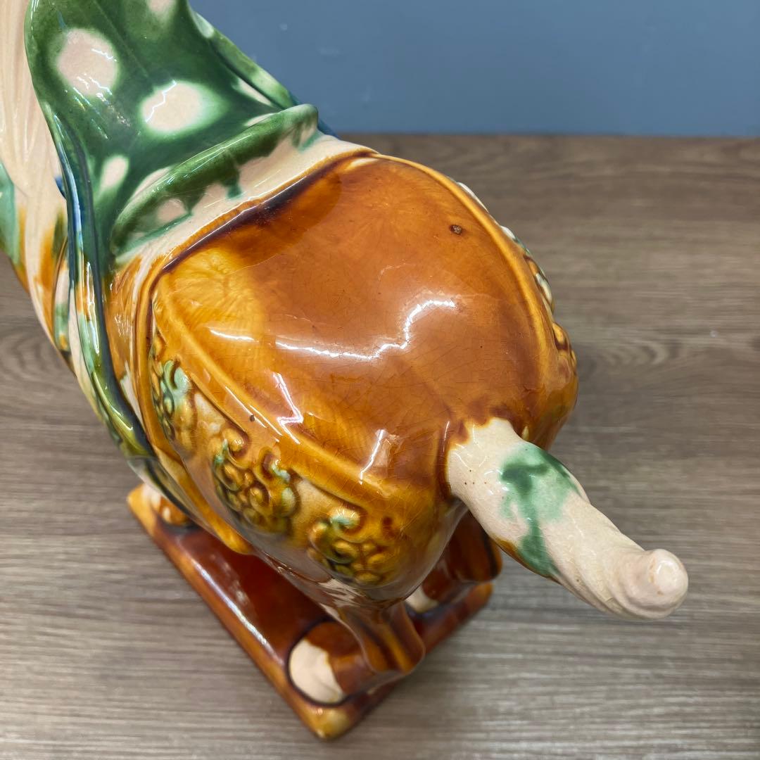 4F 美品 中国伝統工芸 唐三彩 馬の置物 洛陽市美術陶磁工場製 縁起物