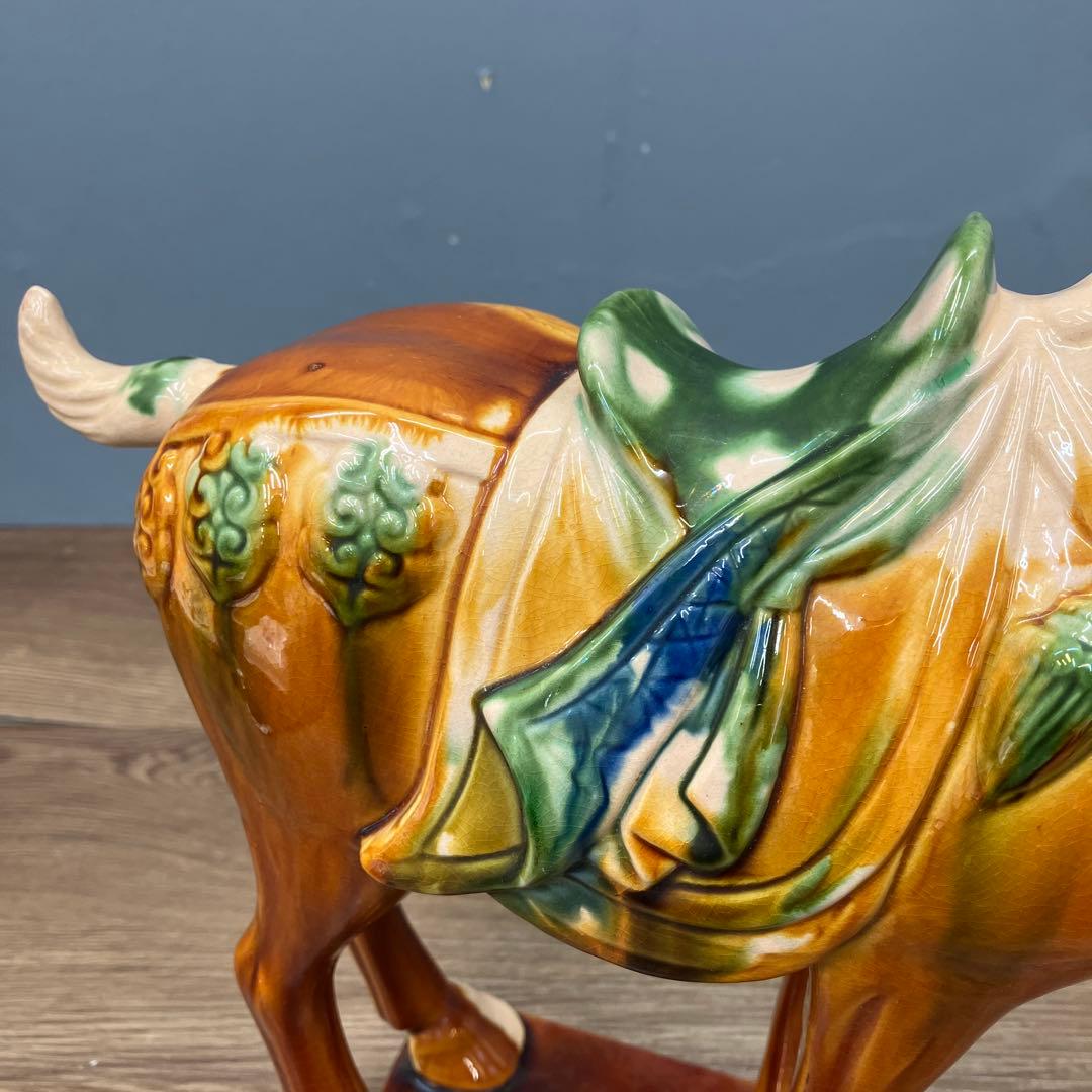 4F 美品 中国伝統工芸 唐三彩 馬の置物 洛陽市美術陶磁工場製 縁起物
