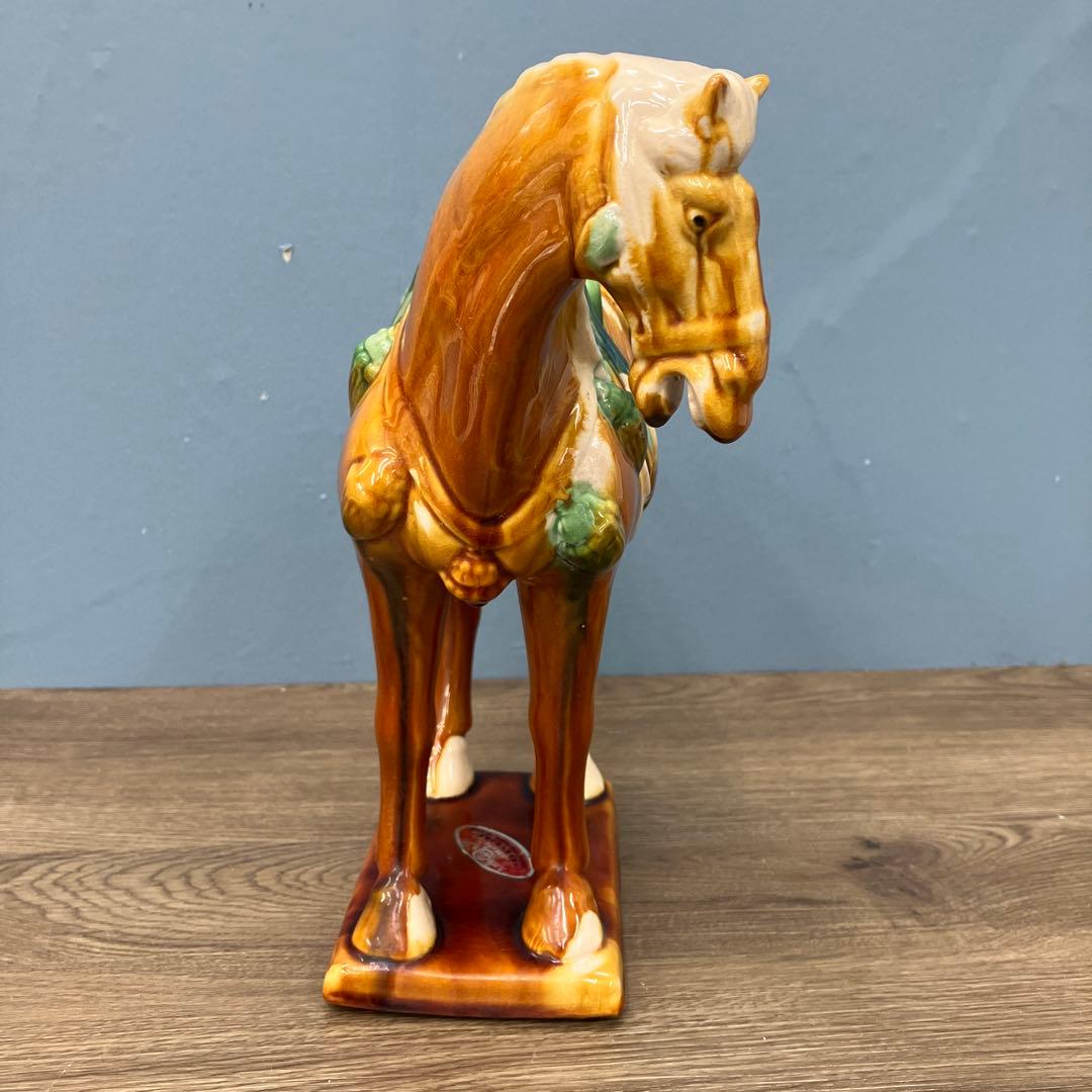 4F 美品 中国伝統工芸 唐三彩 馬の置物 洛陽市美術陶磁工場製 縁起物