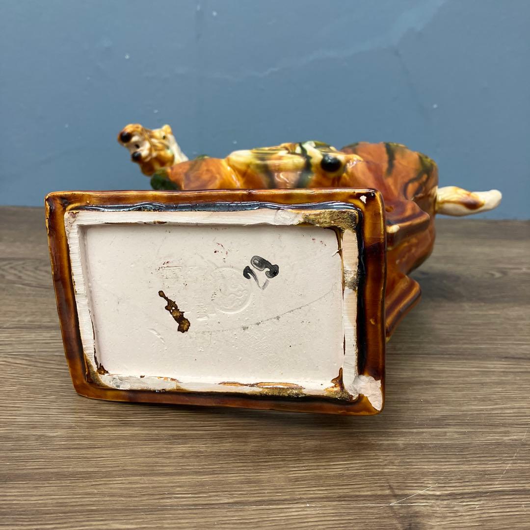 4F 美品 中国伝統工芸 唐三彩 馬の置物 洛陽市美術陶磁工場製 縁起物