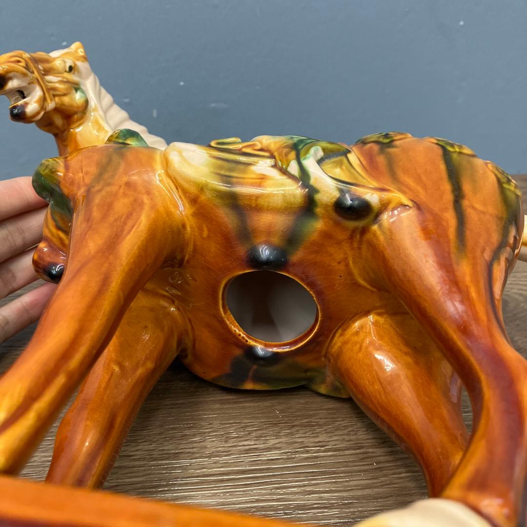 4F 美品 中国伝統工芸 唐三彩 馬の置物 洛陽市美術陶磁工場製 縁起物