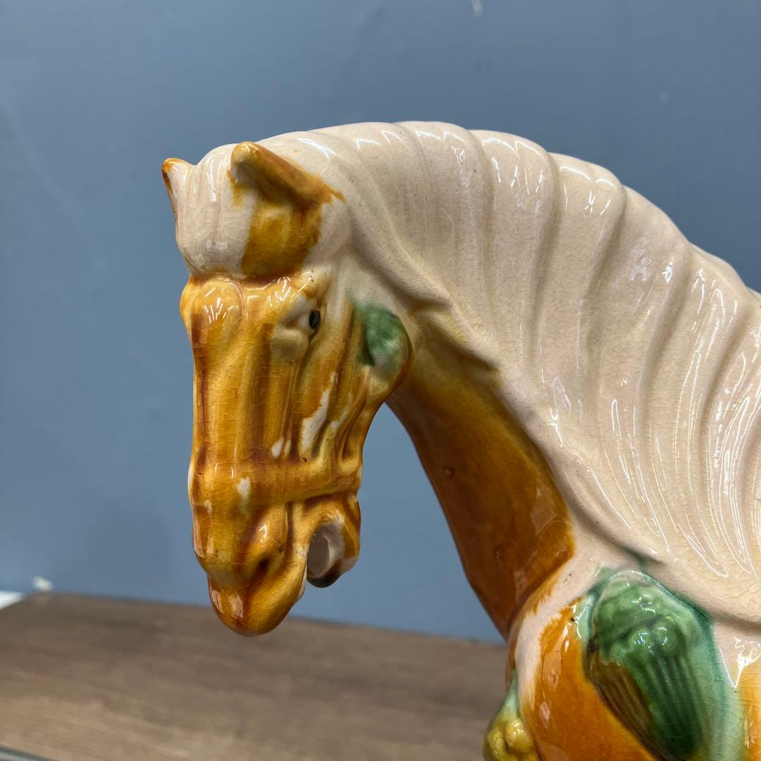 4F 美品 中国伝統工芸 唐三彩 馬の置物 洛陽市美術陶磁工場製 縁起物