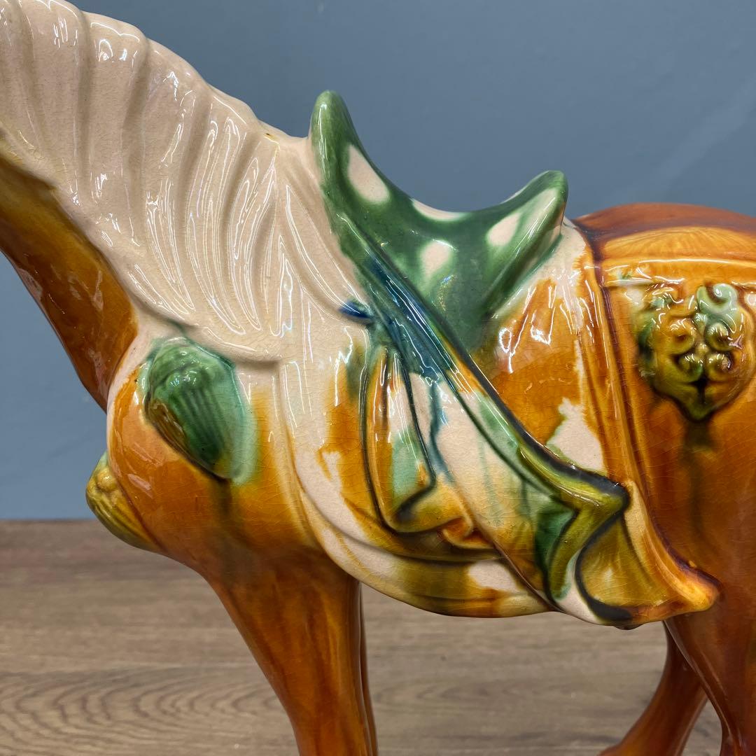 4F 美品 中国伝統工芸 唐三彩 馬の置物 洛陽市美術陶磁工場製 縁起物