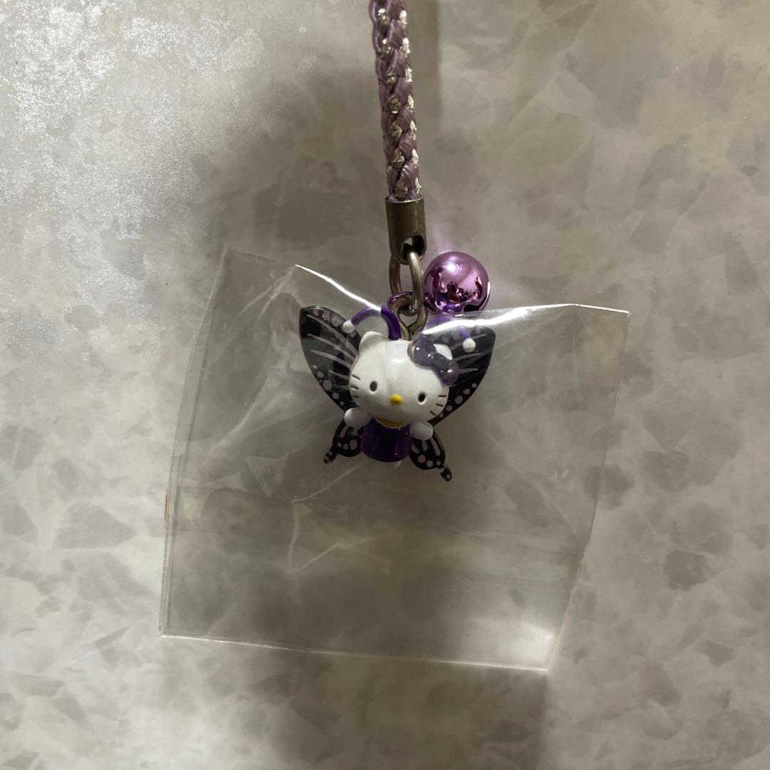 ご当地キティ 根付 ストラップ 花と蝶 パープル 蝶 羽 新品