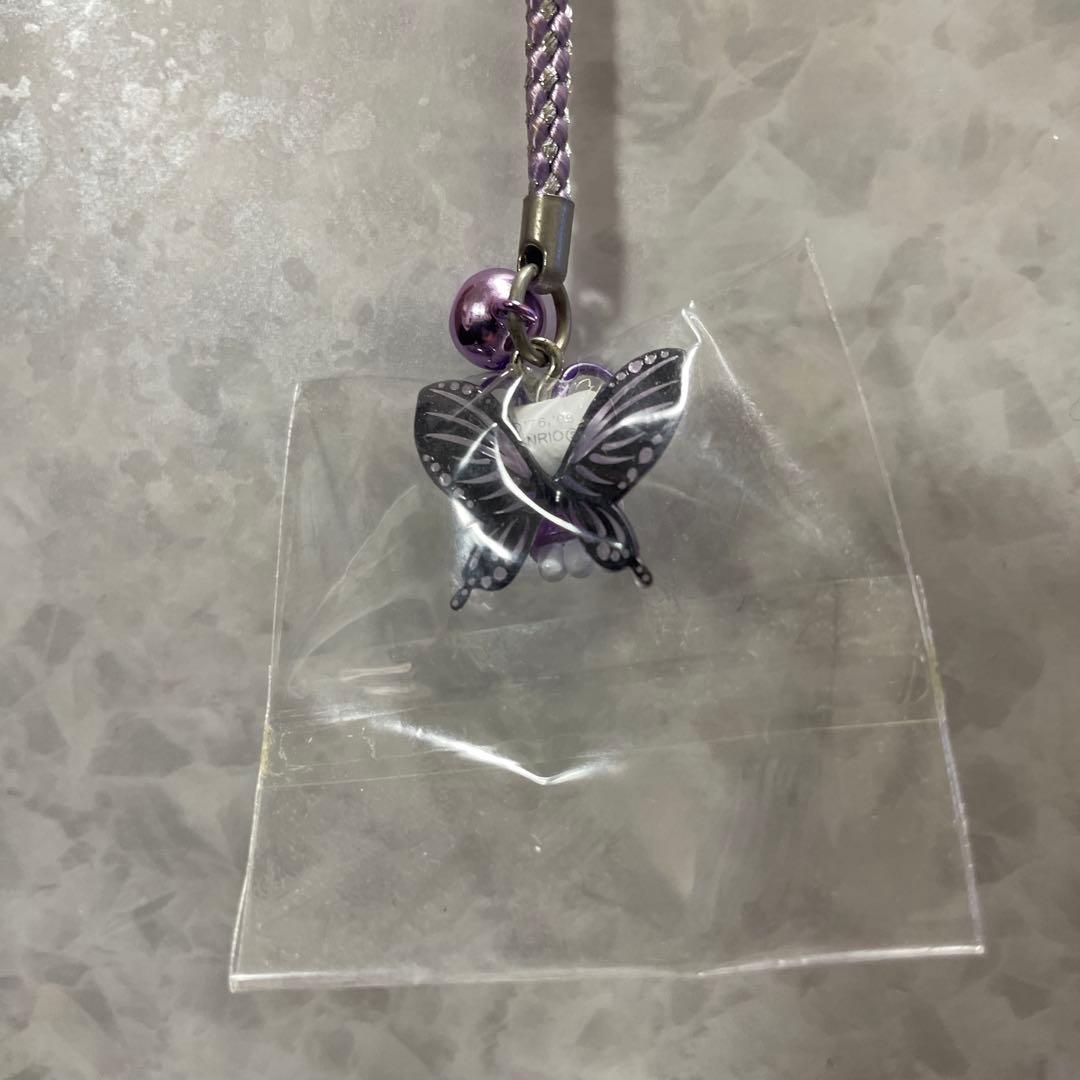 ご当地キティ 根付 ストラップ 花と蝶 パープル 蝶 羽 新品