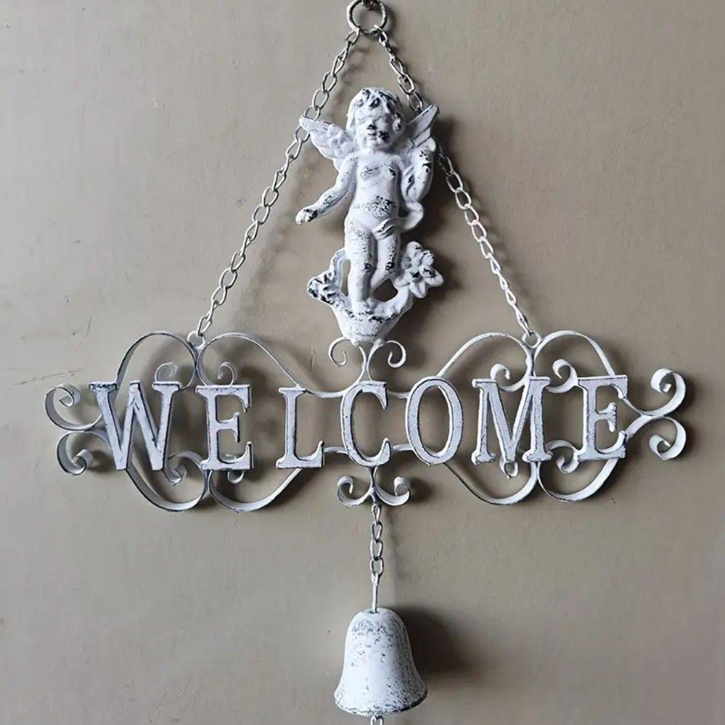 新品　アイアン製　エンジェルWELCOMEガーデンオーナメント雑貨 大型　天使