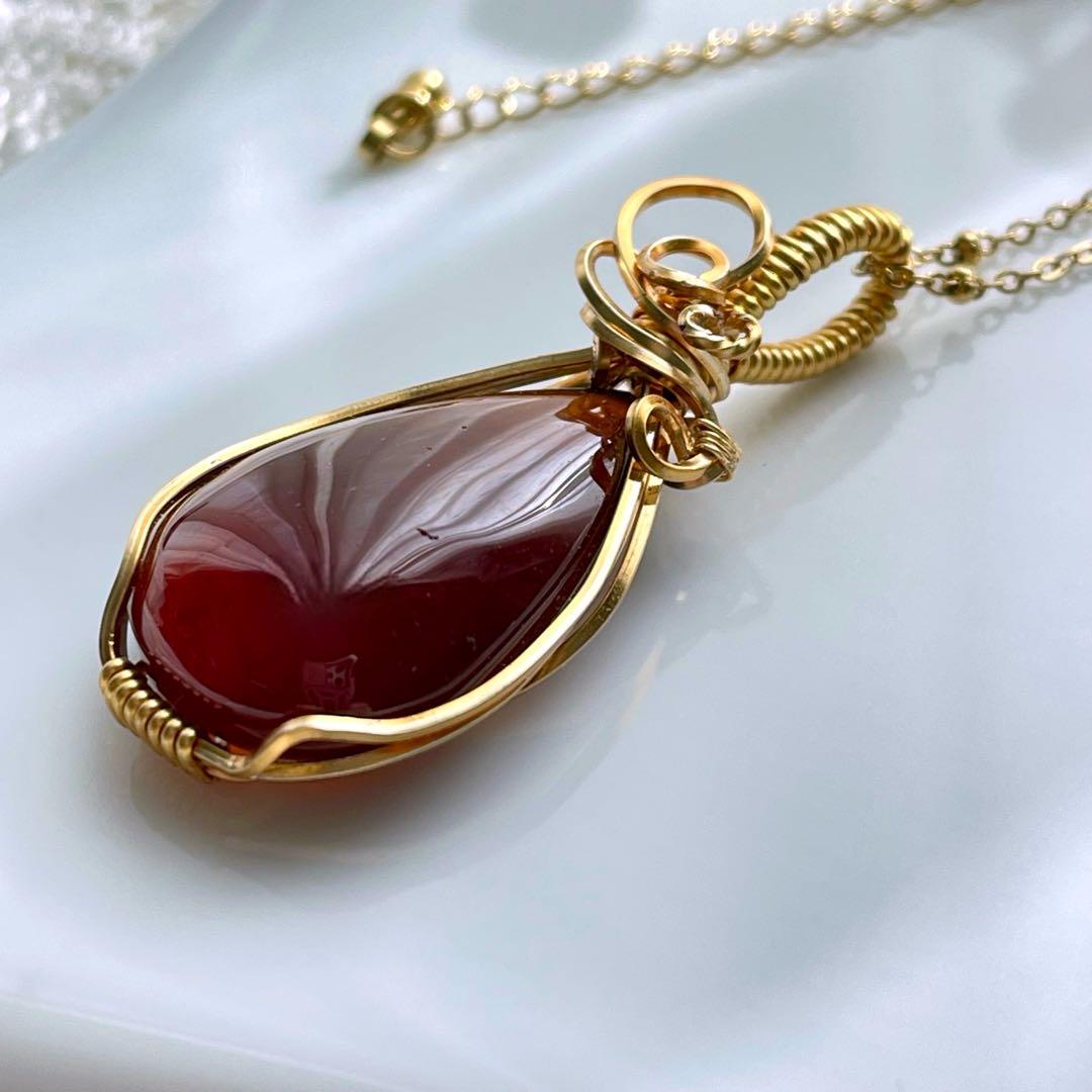 1月の誕生石　オレンジガーネットワイヤーラッピングペンダントトップ