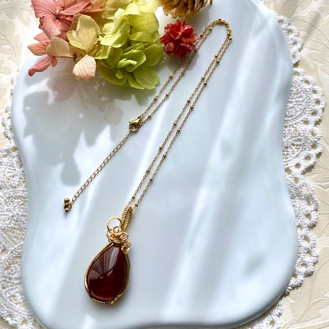 1月の誕生石　オレンジガーネットワイヤーラッピングペンダントトップ