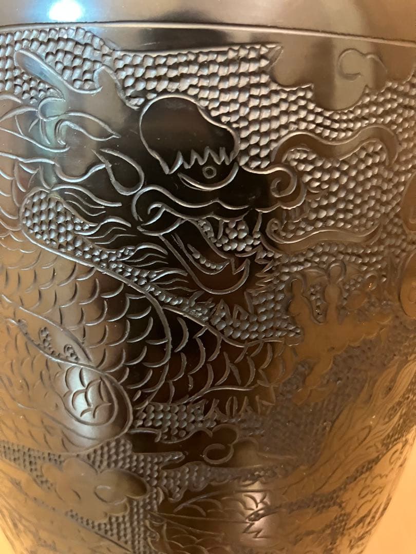 黒陶　中国　骨董品　龍花瓶