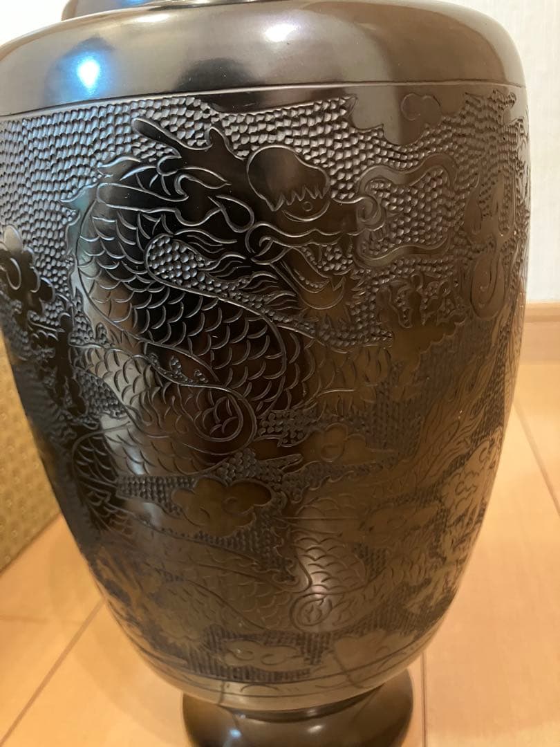 黒陶　中国　骨董品　龍花瓶