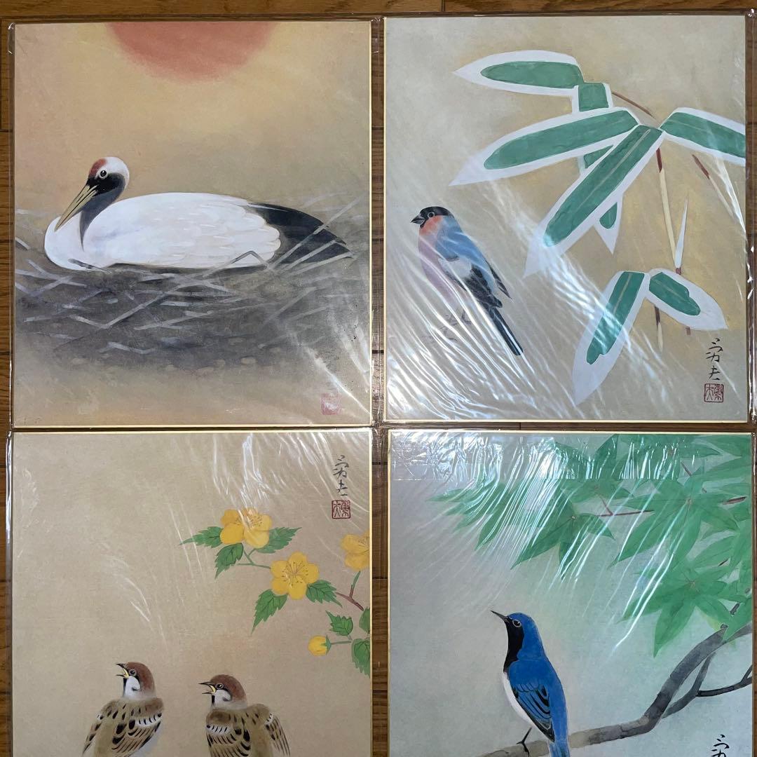 【美品】色紙花鳥画十二ヶ月揃額 - 伝統的な日本画コレクション