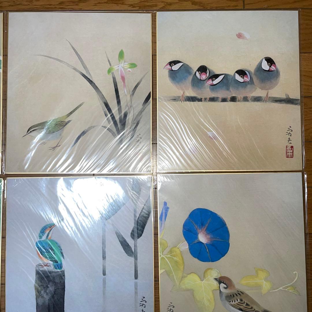 【美品】色紙花鳥画十二ヶ月揃額 - 伝統的な日本画コレクション