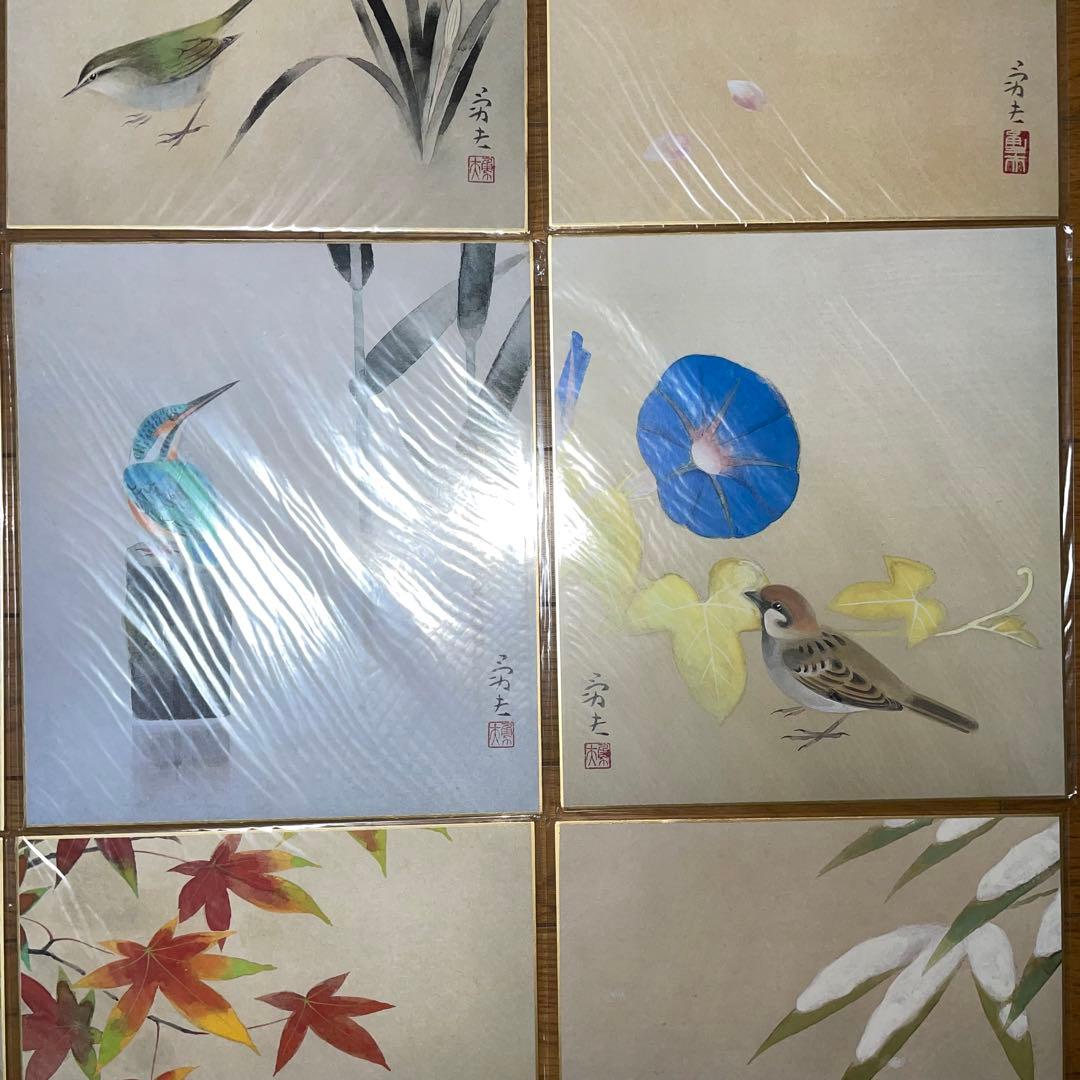 【美品】色紙花鳥画十二ヶ月揃額 - 伝統的な日本画コレクション