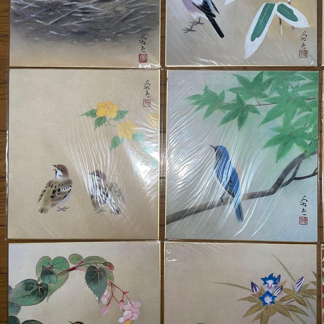 【美品】色紙花鳥画十二ヶ月揃額 - 伝統的な日本画コレクション