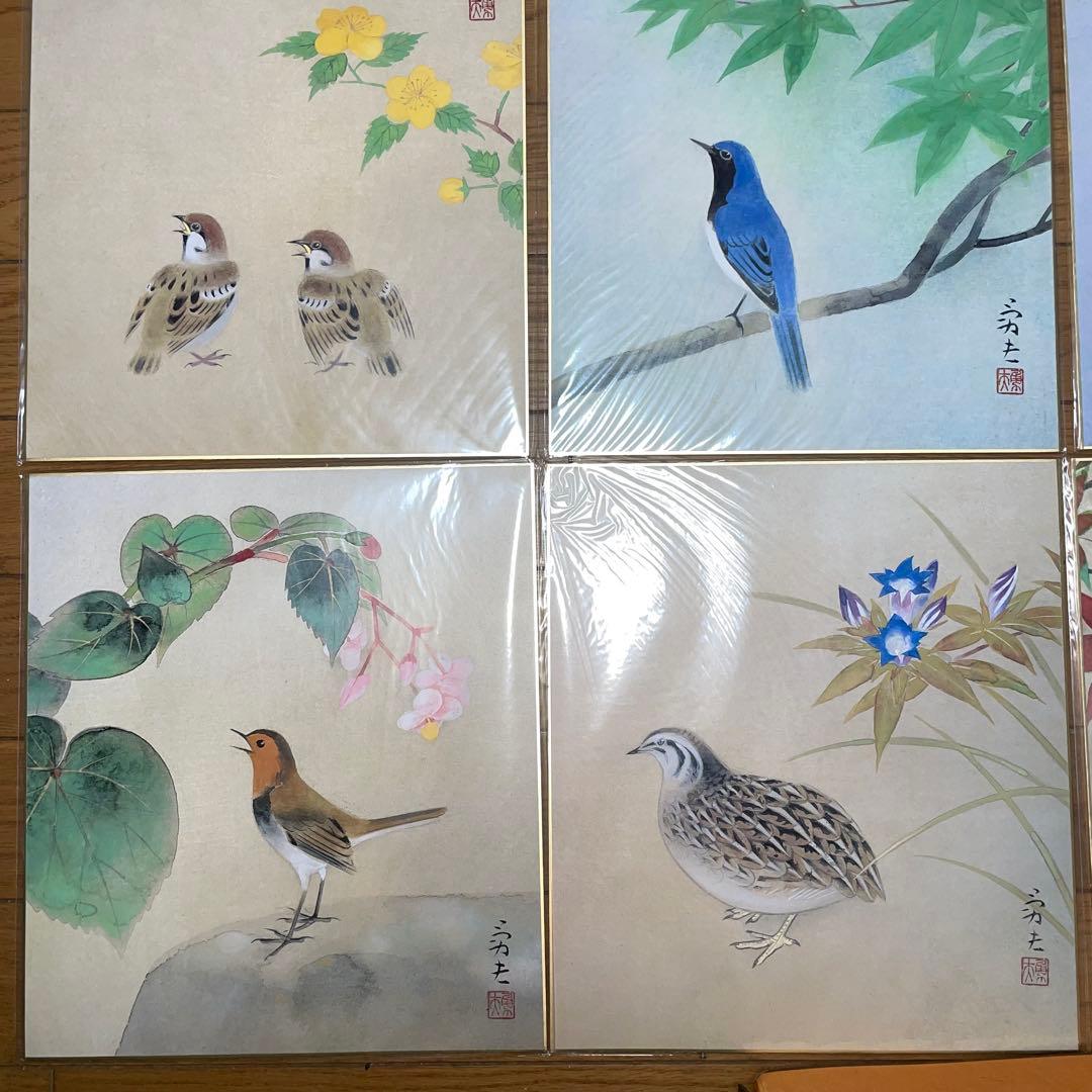 【美品】色紙花鳥画十二ヶ月揃額 - 伝統的な日本画コレクション