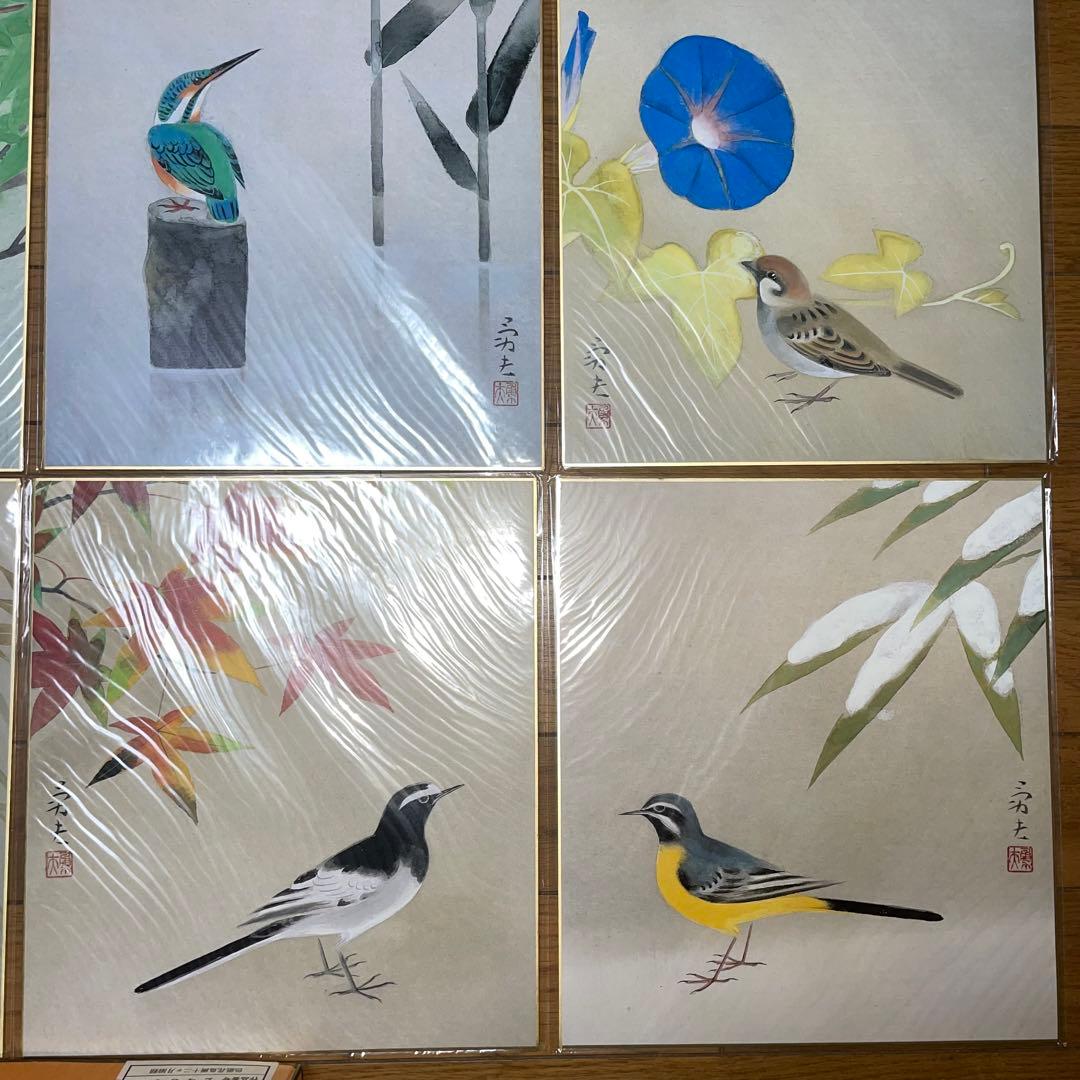 【美品】色紙花鳥画十二ヶ月揃額 - 伝統的な日本画コレクション