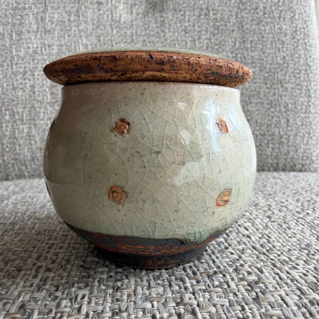 新品◆加藤祥孝さん　灰釉 ドット紋塩壺