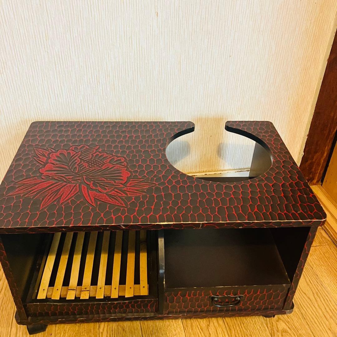 鎌倉彫 火鉢台 茶道具ワゴン 炭道具収納 昭和レトロ