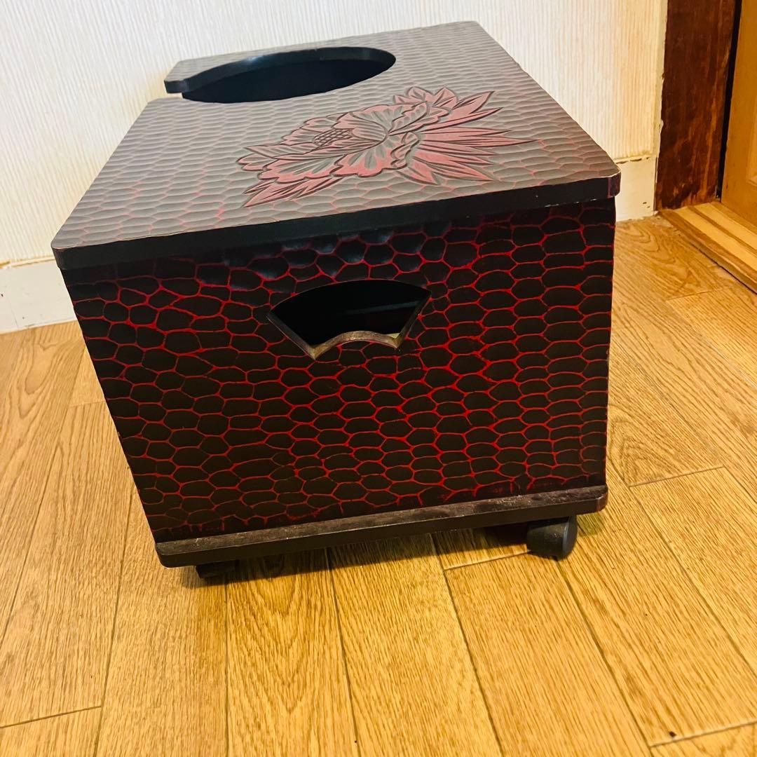 鎌倉彫 火鉢台 茶道具ワゴン 炭道具収納 昭和レトロ