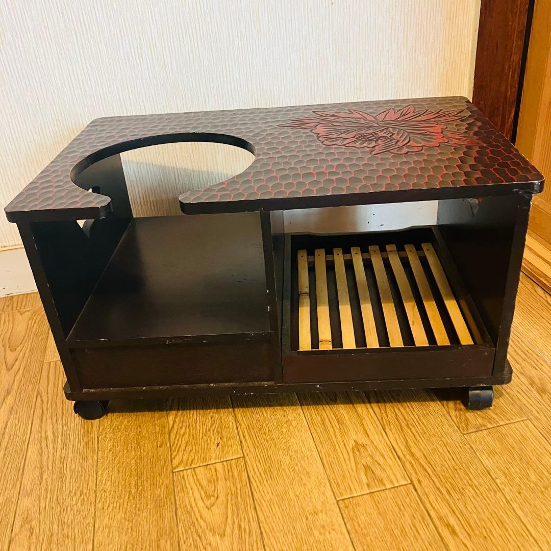 鎌倉彫 火鉢台 茶道具ワゴン 炭道具収納 昭和レトロ