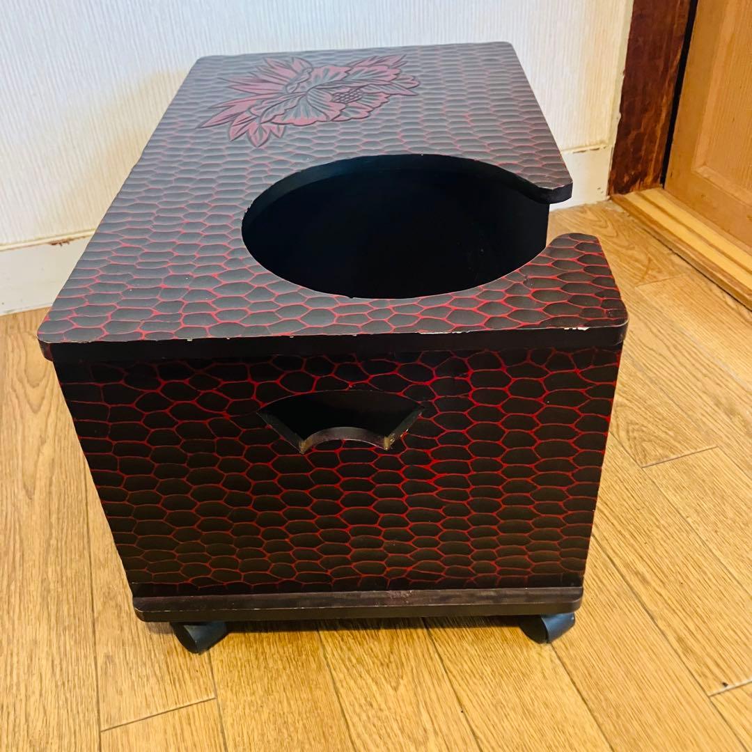 鎌倉彫 火鉢台 茶道具ワゴン 炭道具収納 昭和レトロ