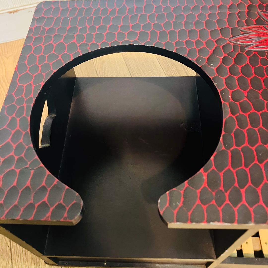 鎌倉彫 火鉢台 茶道具ワゴン 炭道具収納 昭和レトロ