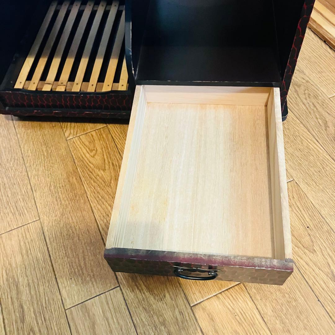 鎌倉彫 火鉢台 茶道具ワゴン 炭道具収納 昭和レトロ